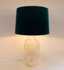 Clear Bottle Green Velvet Shade Table Lamp with Transparent Base