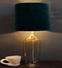 Clear Bottle Green Velvet Shade Table Lamp with Transparent Base