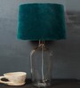 Clear Bottle Green Velvet Shade Table Lamp with Transparent Base