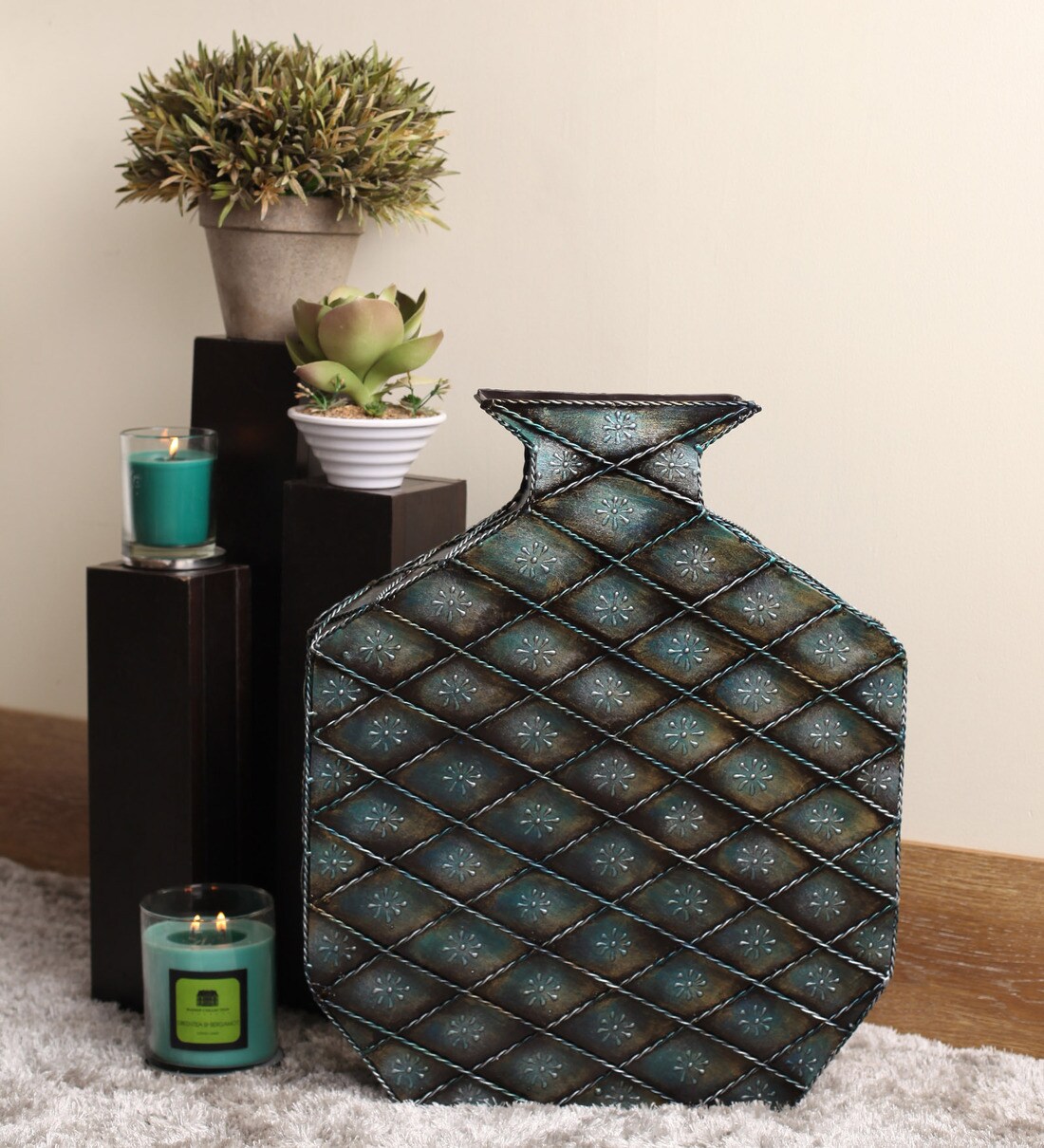 Buy Multicolour Modern Corner Flat Metal Vase By Cocovey Online