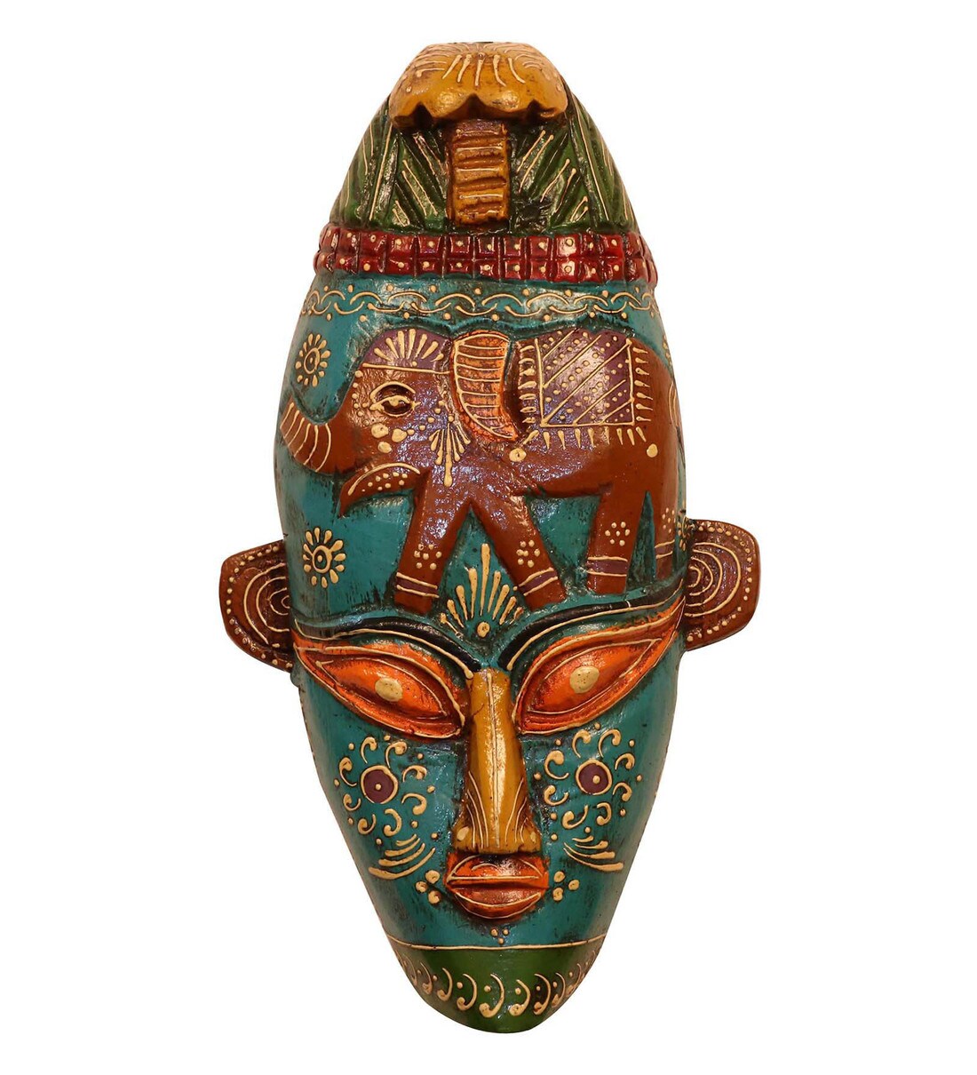 Buy Multicolour Wooden Decorative Wall Mask by Cocovey Online Wall