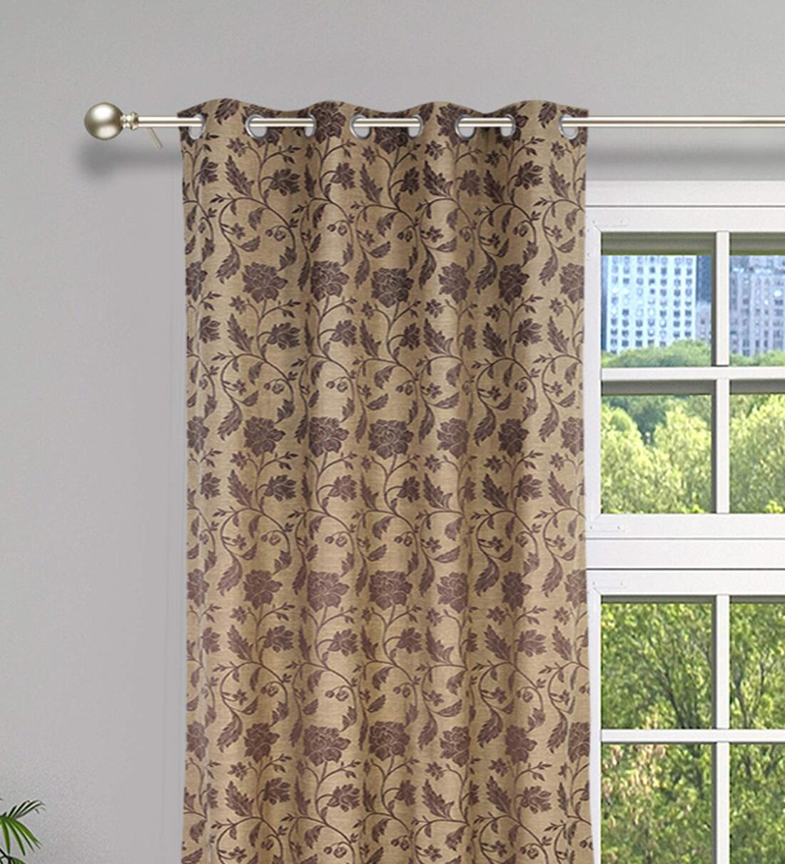 Buy Coffee Floral Cotton Blend 5 Ft Light Filtering Eyelet Window