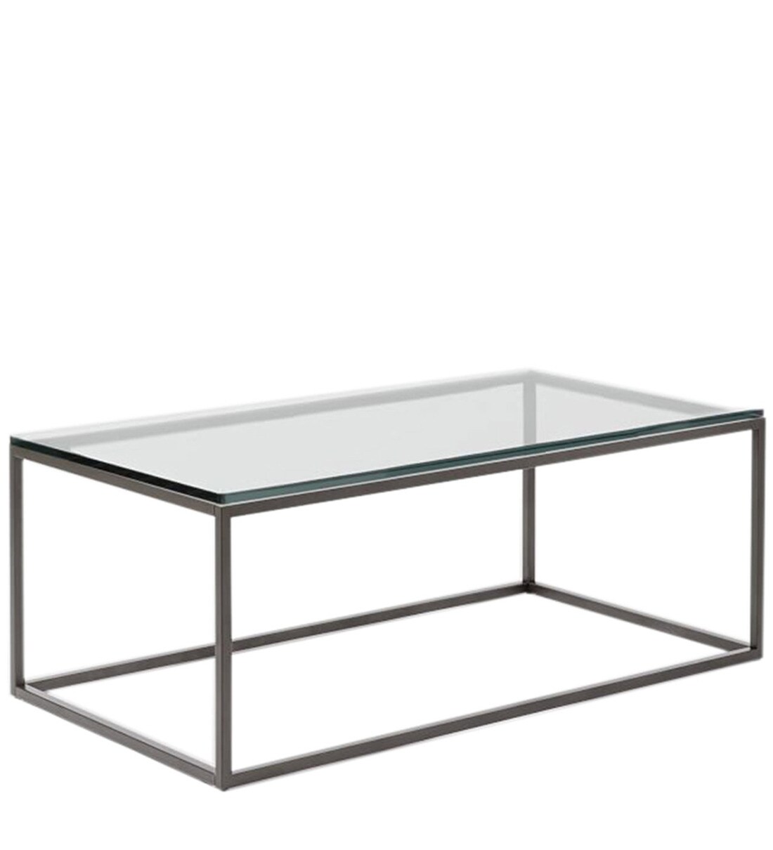 Buy Coffee Table with Black Metal Frame & Clear Glass Top by Asian Arts