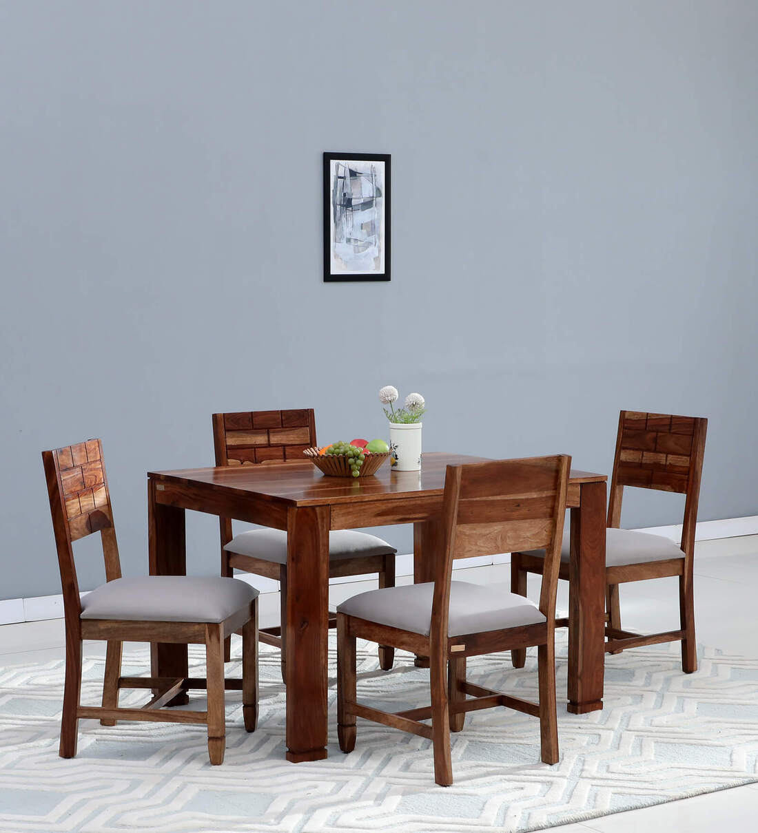 Buy Cognac Sheesham Wood 4 Seater Dining Set In Rustic Teak Finish at 2 ...