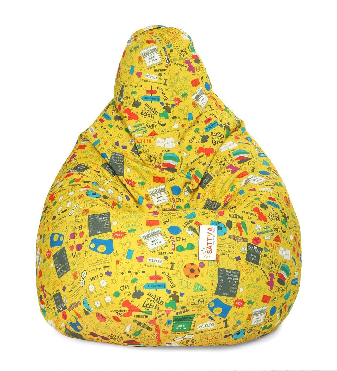 Buy College XXXL Fabric Bean Bag with Beans in Yellow Colour by Sattva Online Bean Bags with
