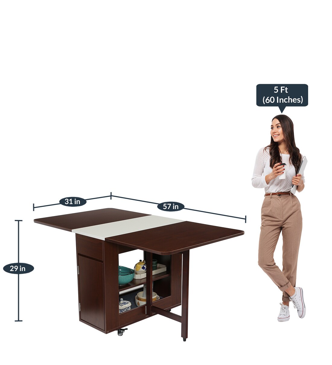 Buy Collie 6 Seater Folding Dining Table in Walnut & White Colour by Space Genie Online Modern