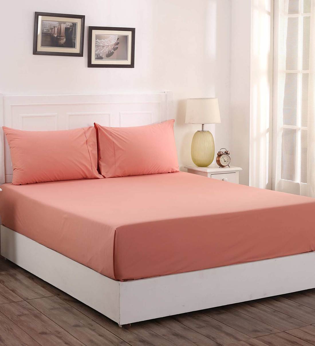 Buy Pink Solid 200 TC Cotton 1 Double King Size Bedsheet with 2 Pillow