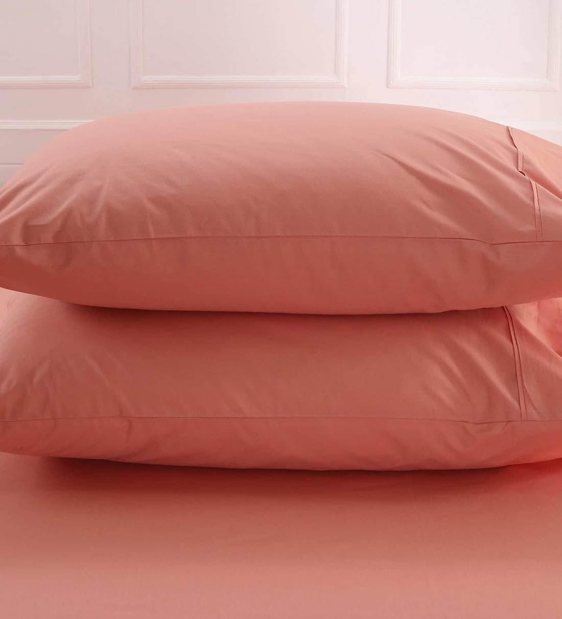 Buy Pink Solid 200 TC Cotton 1 Double King Size Bedsheet with 2 Pillow Covers by Maspar Online