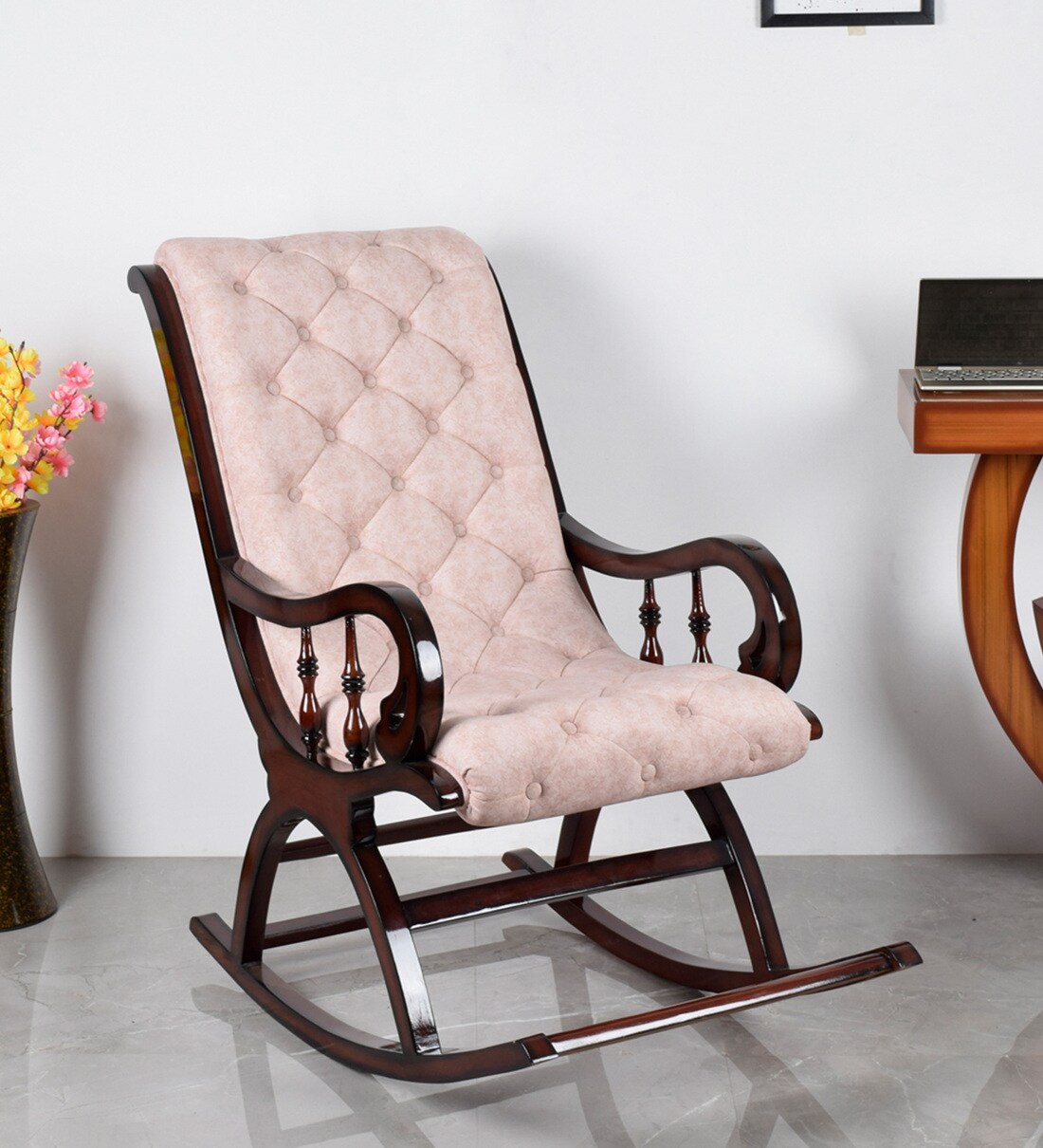 Buy Colorodo Solid Wood Rocking Chair in Brown Colour by DZYN