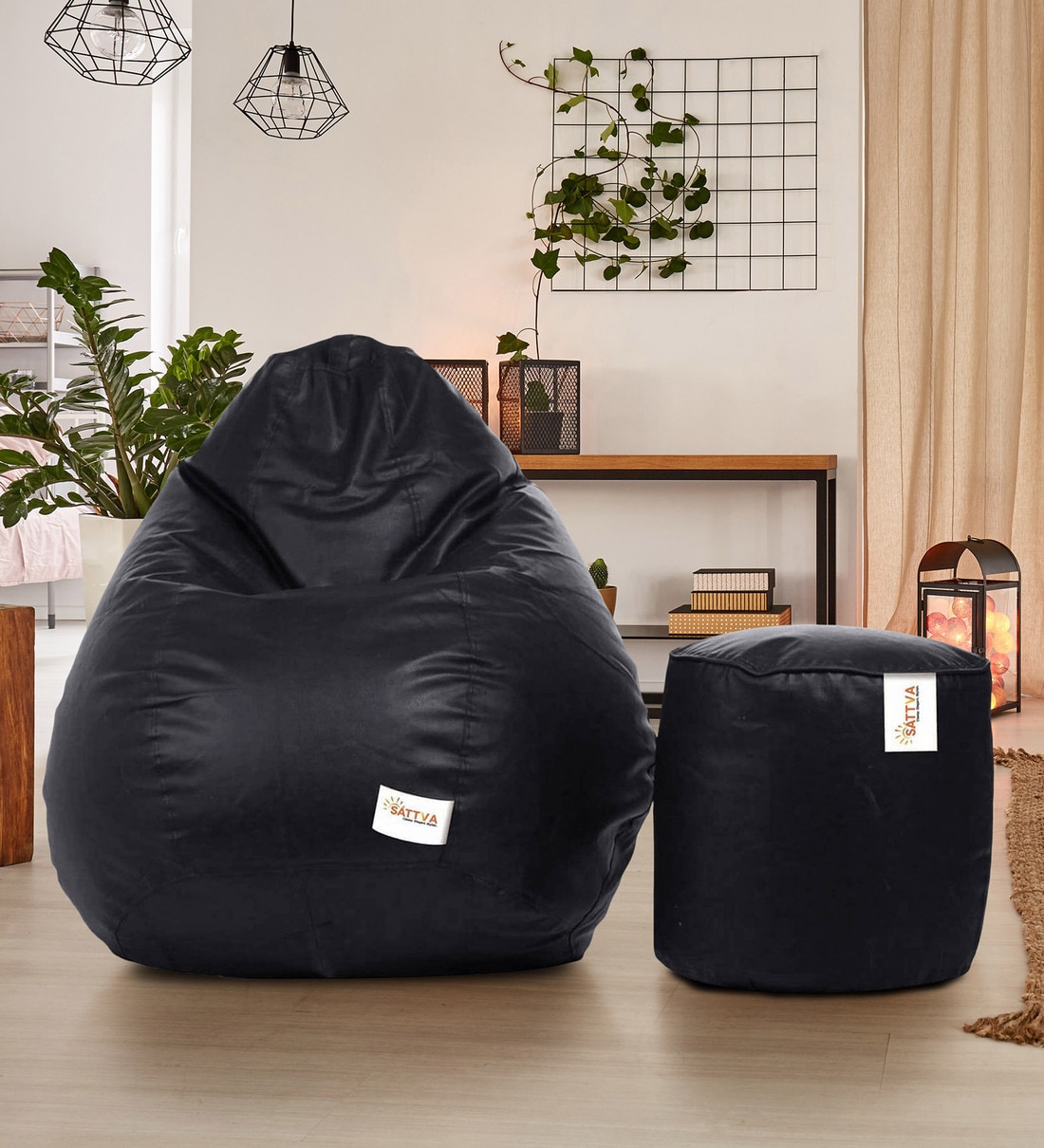 Buy Combo Classic XXXL Bean Bag & Foot Stool with Beans in Black Colour at  41% OFF by Sattva | Pepperfry