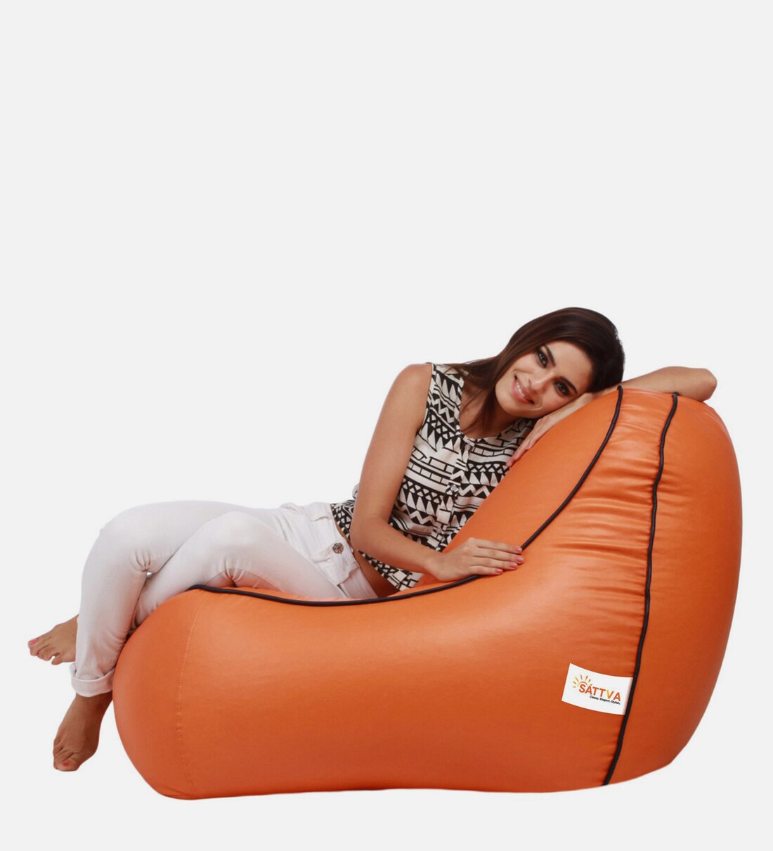 Buy Combo Lounger XXXL Leatherette Bean Bag with Beans in Orange