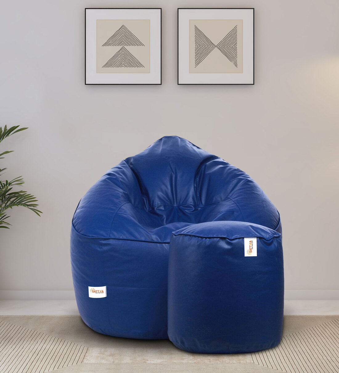 Buy Combo Muddha Leatherette Bean Bag with Beans in Royal Blue Colour with Pouffe at 40 OFF by