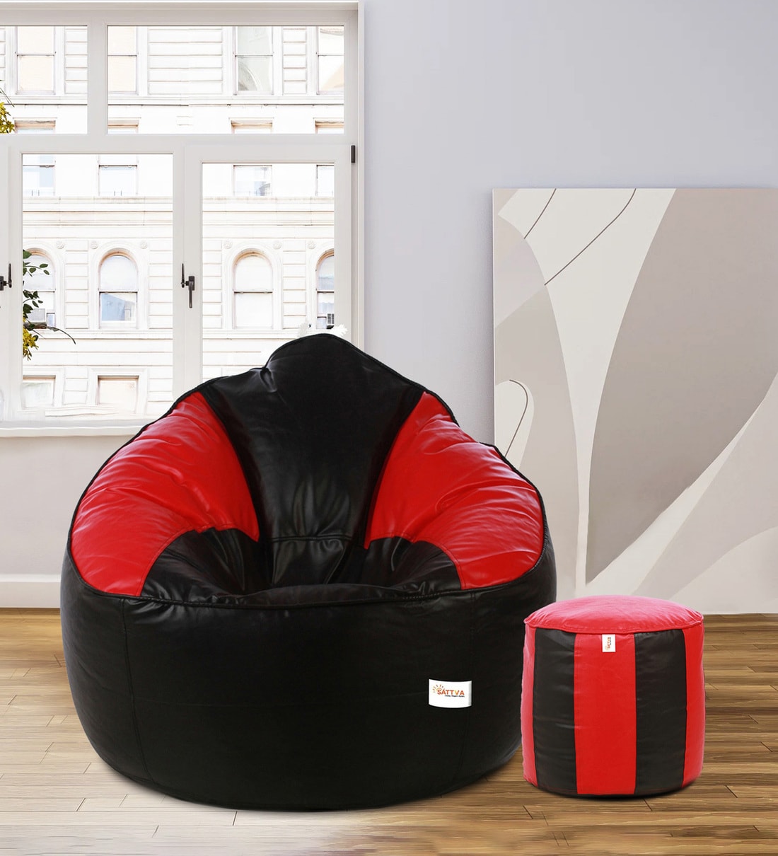 Buy Combo XXXL Fabric Bean Bag with Beans in Black Colour with Pouffe at  44% OFF by Sattva | Pepperfry