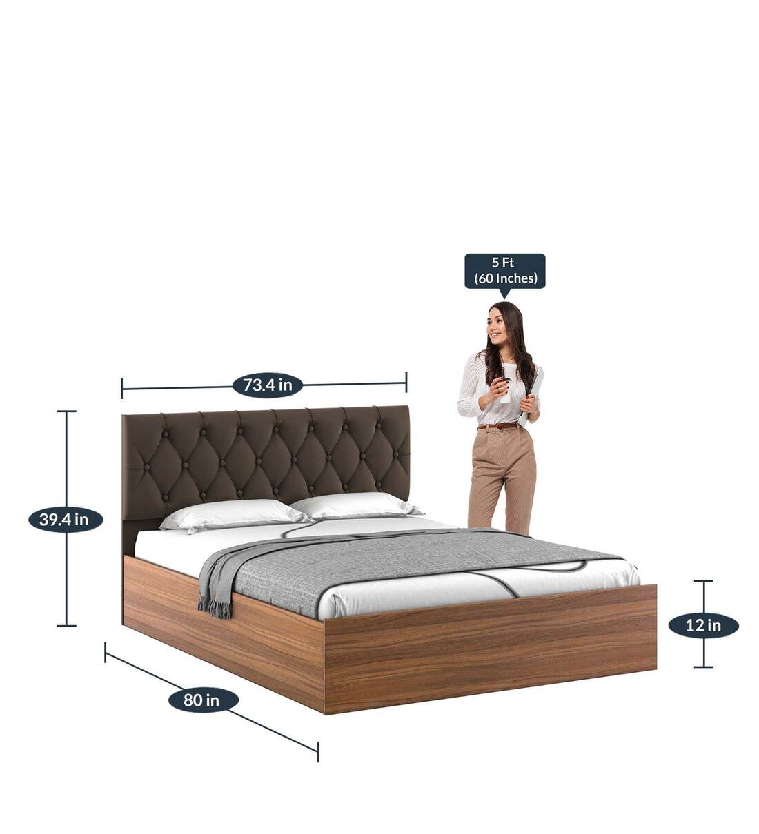 Buy Comet King Size Bed in Exotic Teak Finish with Box Storage by A