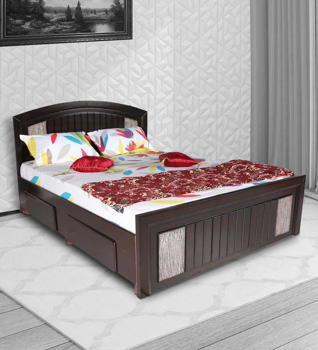 Buy Comfort King Size Bed with Storage in Dark Brown Colour by Fine
