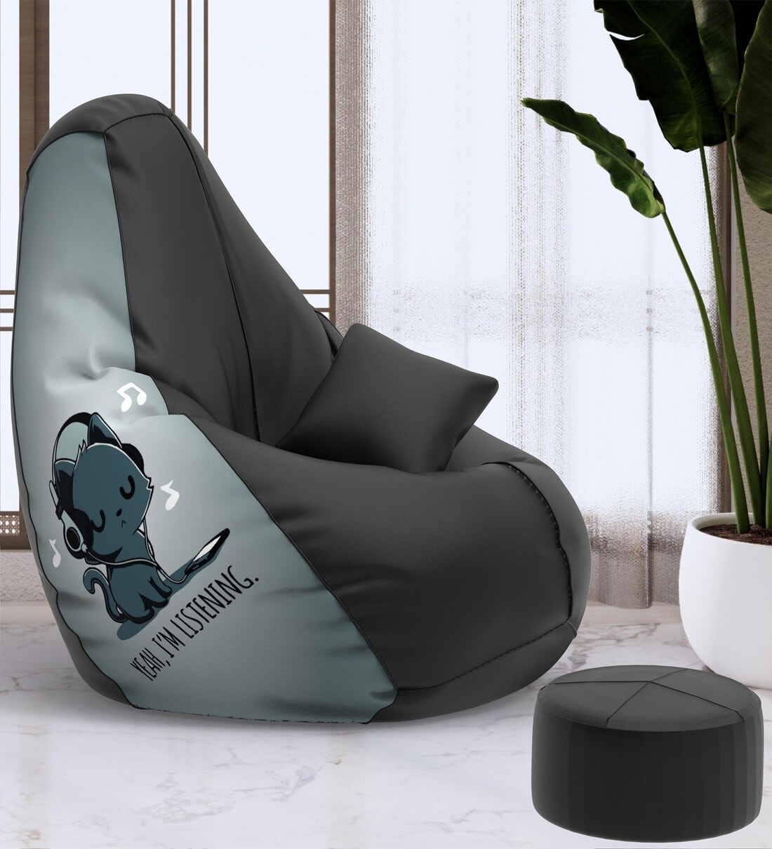 Buy Classic XXL Leatherette Bean Bag with Beans in Jet Black Colour at 35%  OFF by Sattva