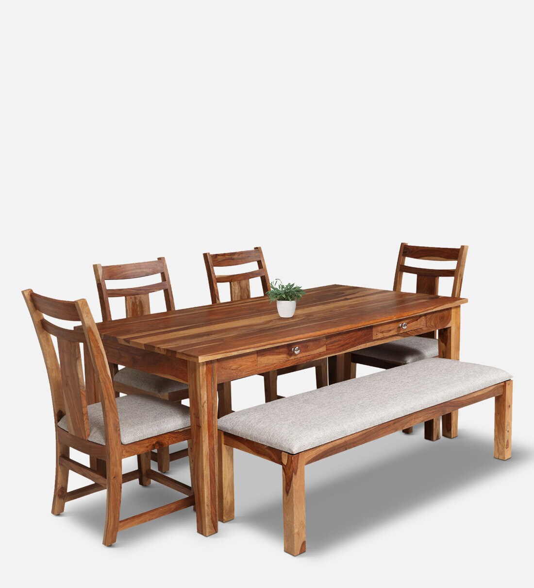 Buy Conley Sheesham Wood 6 Seater Dining Set in Walnut Finish with