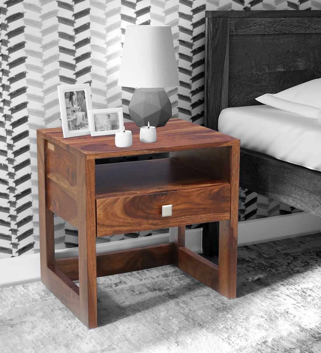 Buy Connell Solid Wood Night Stand In Rustic Teak Finish By Woodsworth Online Contemporary Night Stands Tables Furniture Pepperfry Product