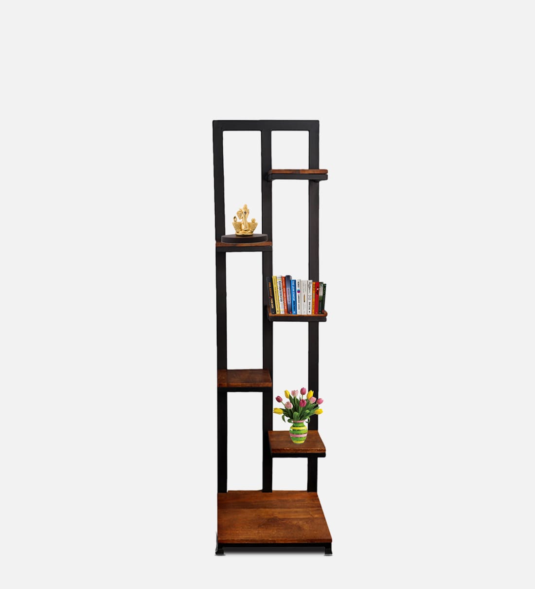 Buy Connor Metal Book Shelf in Black & Teak Finish by Fabuliv Online