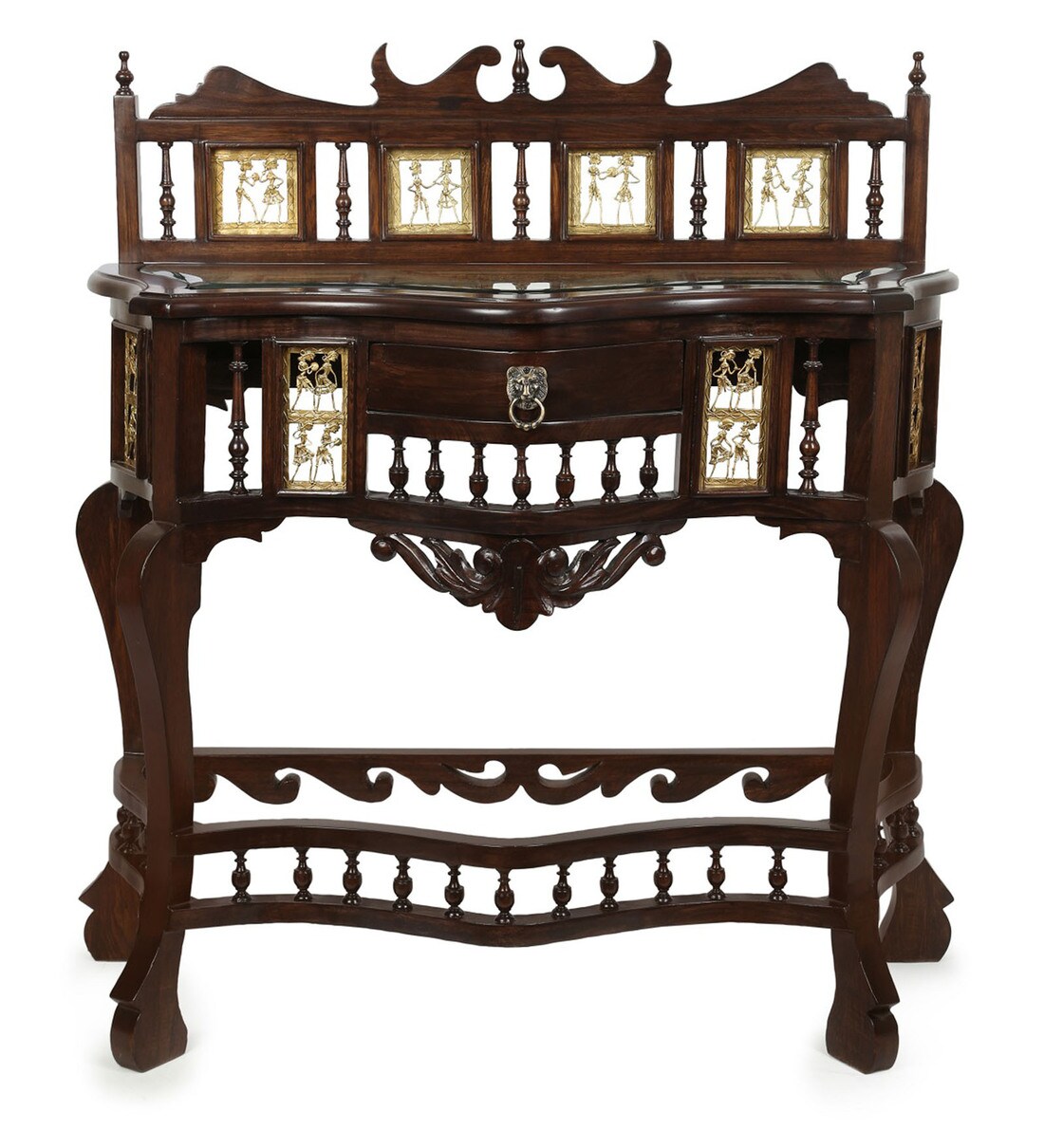 Buy Royal Console Table in Walnut Finish by Aakriti Art Creations