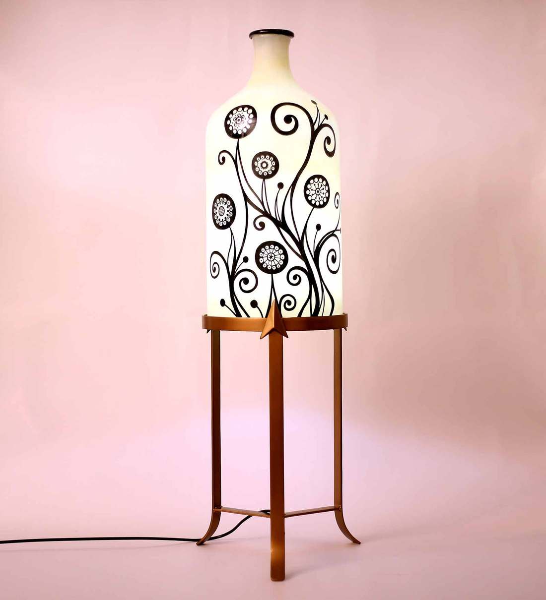 Buy Contemporary Art Hand Painted Glass Shade Table Lamp with Metal