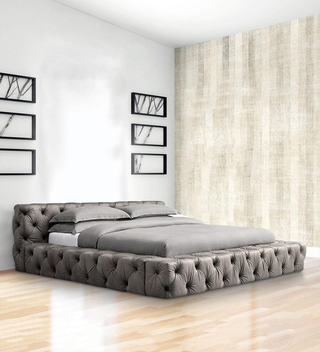 Buy Vigo Upholstered Platform King Size Bed in Grey Finish by Afydecor ...