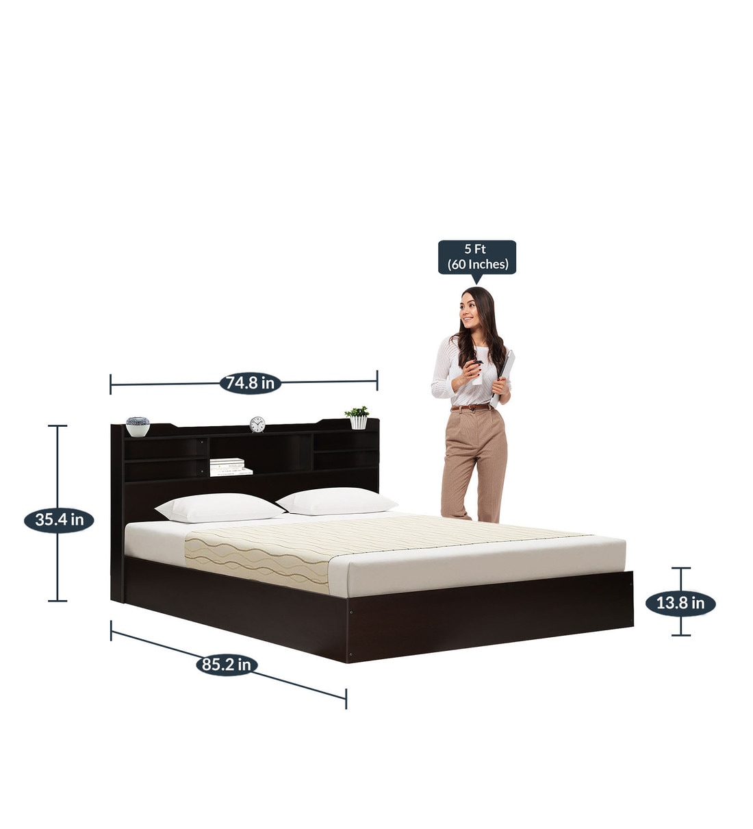 Buy Copal King size Bed with Box & Headboard Storage in Wenge Finish by