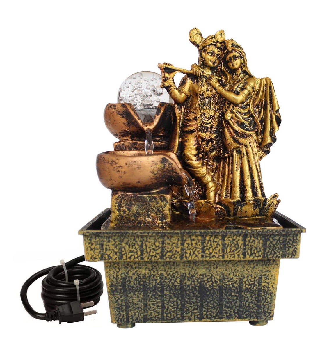 Buy Copper Polyresin Radha-Krishna Idol Indoor Water Fountain by Tied ...