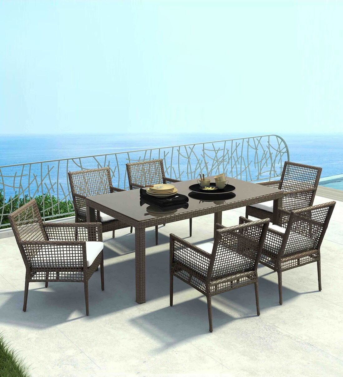 Buy Coronado 6 Seater Dining Set In Stone Brown Colour By Gebe Online Patio Tables Sets Tables Furniture Pepperfry Product