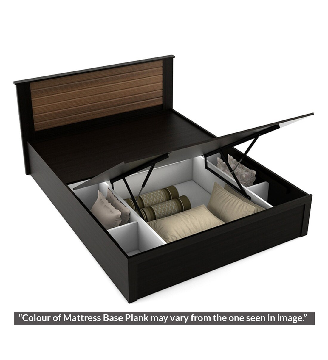 Buy Cosmos Queen Size Bed with Storage in Wenge Finish by Spacewood