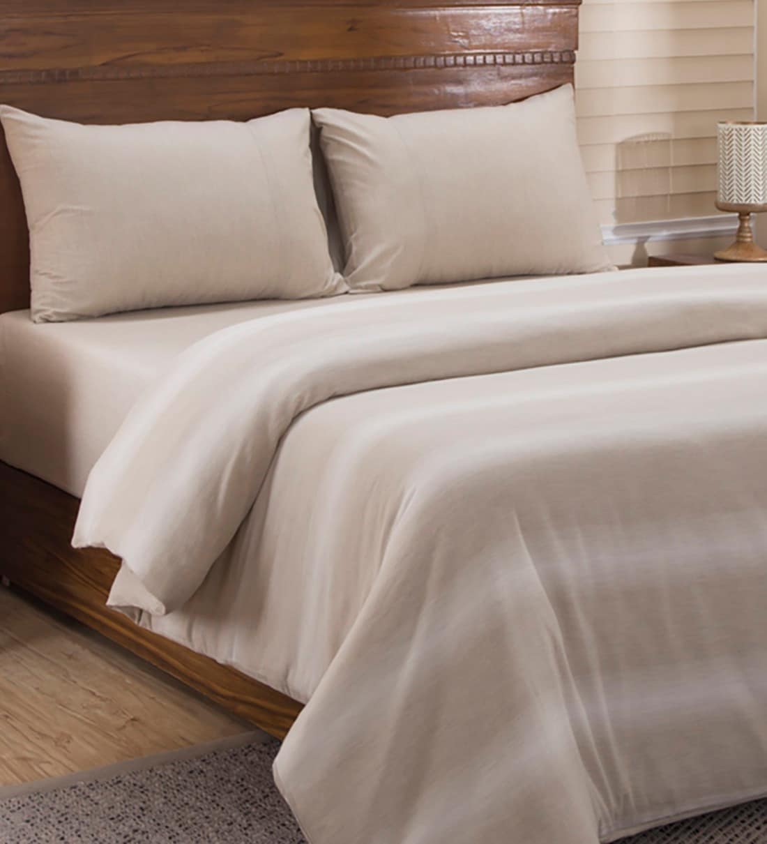 Buy Beige Solid Cotton Double Bed Duvet Cover With 2 Pillow Covers
