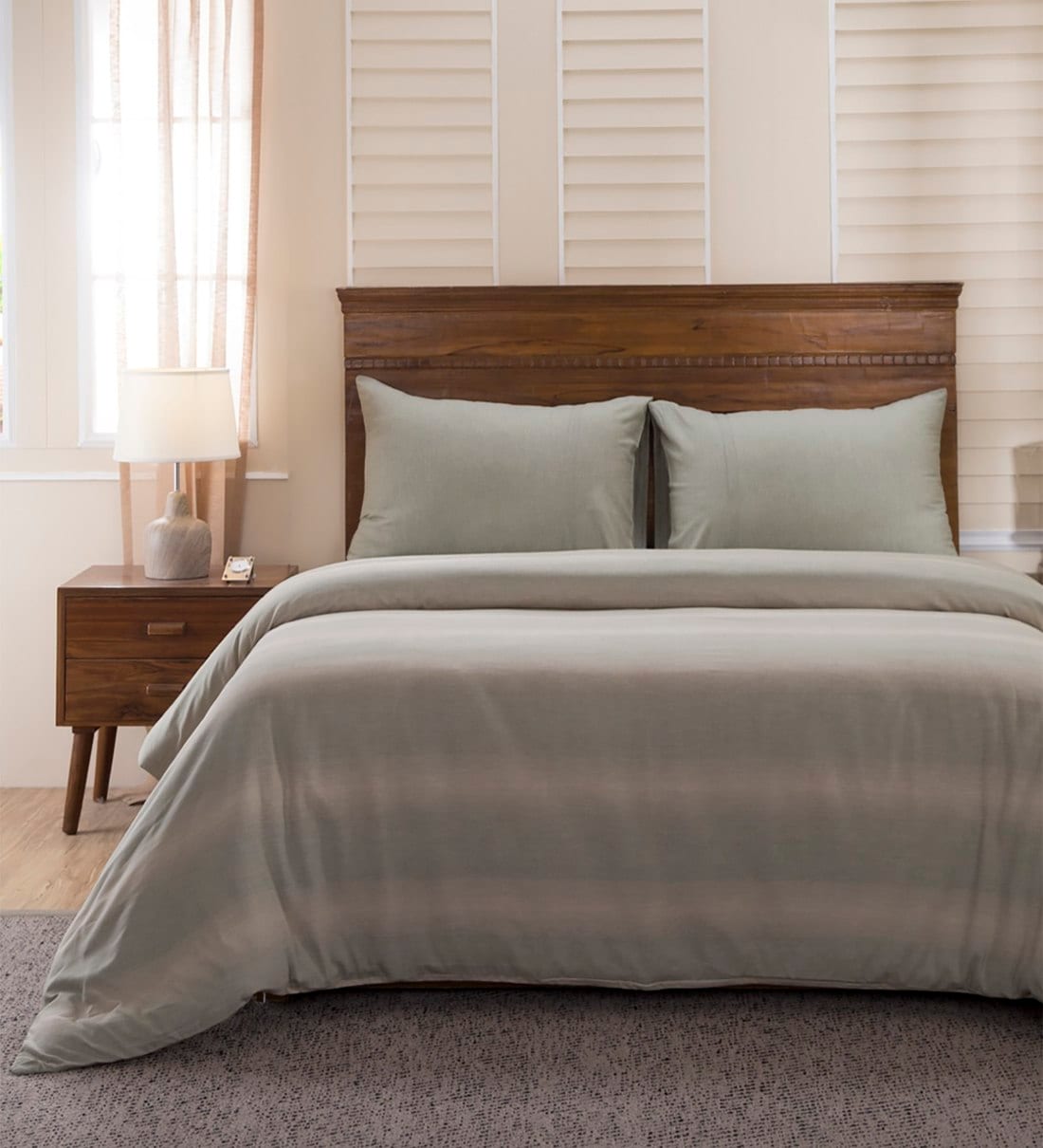 Buy Green Geometric Cotton Double Bed Duvet Cover With 2 Pillow Covers