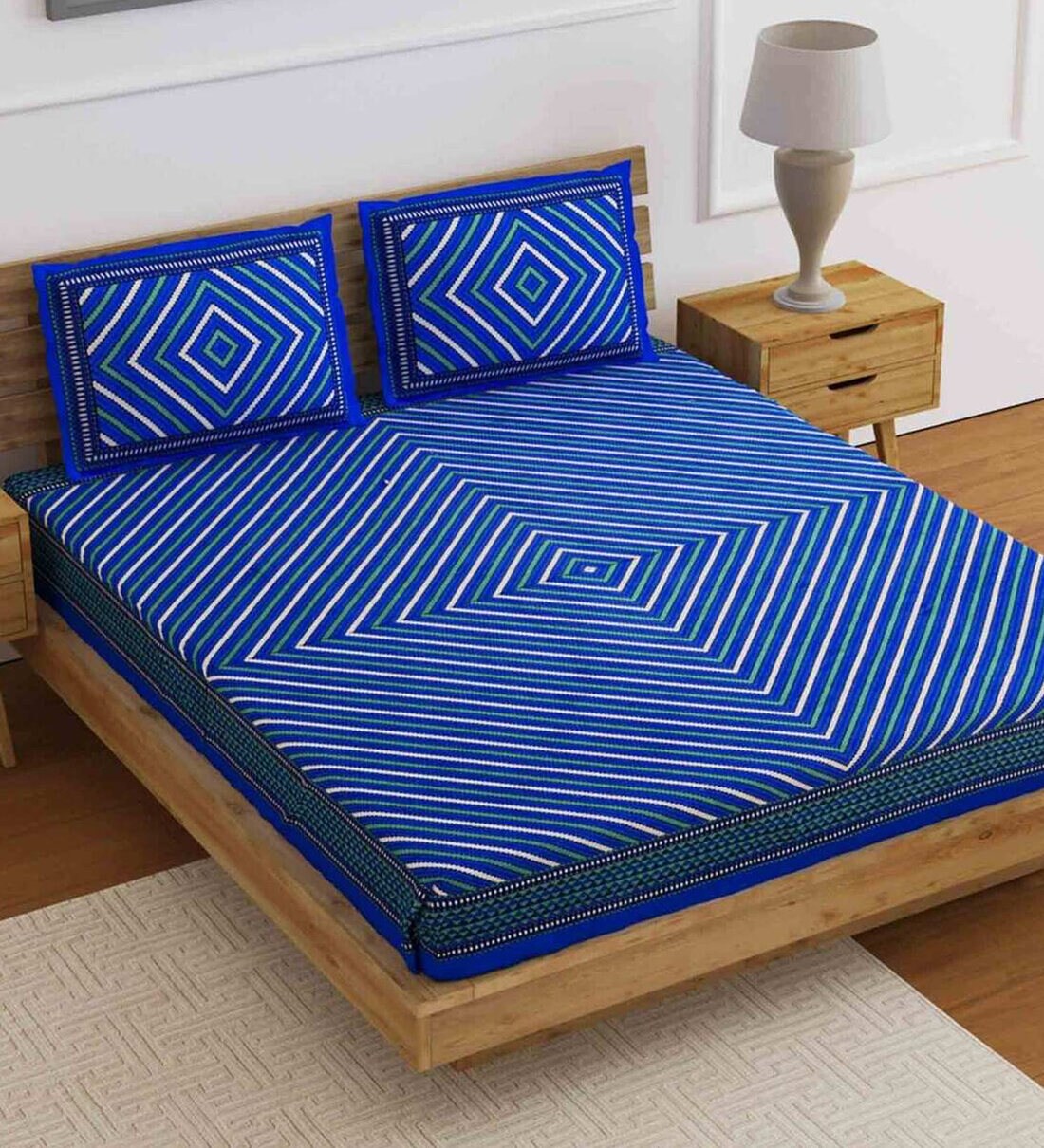 Buy Cotton 144 TC Double Queen Size Bedsheet with 2 Pillow Covers by