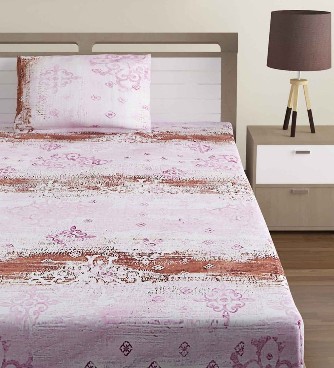 Buy Cotton 144 TC Single Bed sheet and 1 Pillow Cover Online Floral