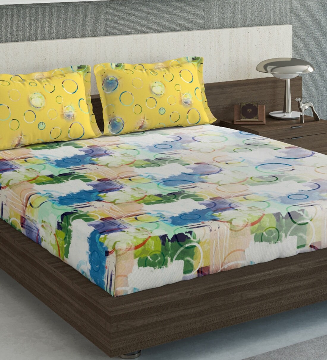 Buy White Cotton 144 TC floral 1 Double Bedsheet with2 Pillow Covers by