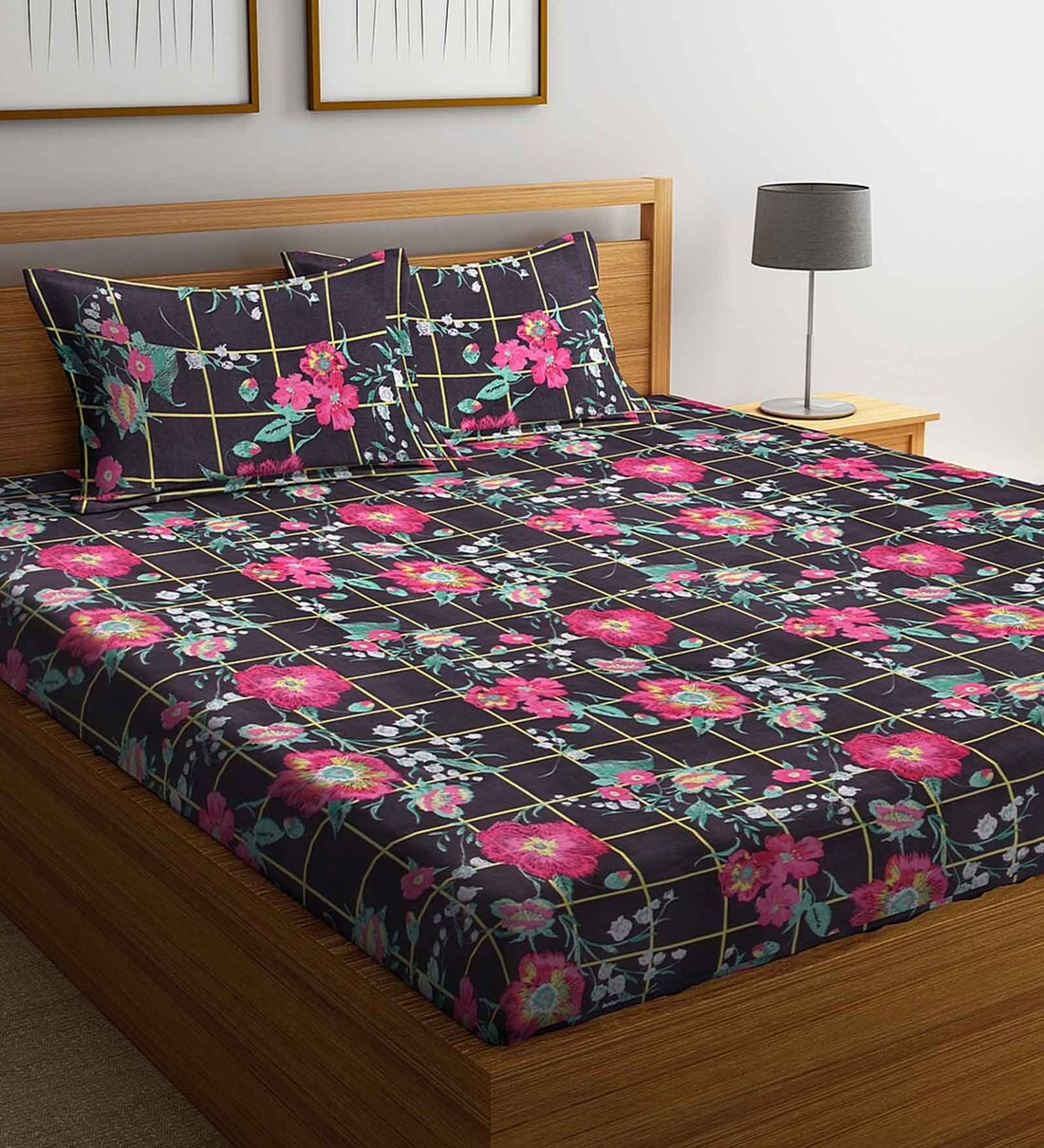 Buy Cotton 180 TC Double Bed Sheet With 2 Pillow Covers bu Nuedis by