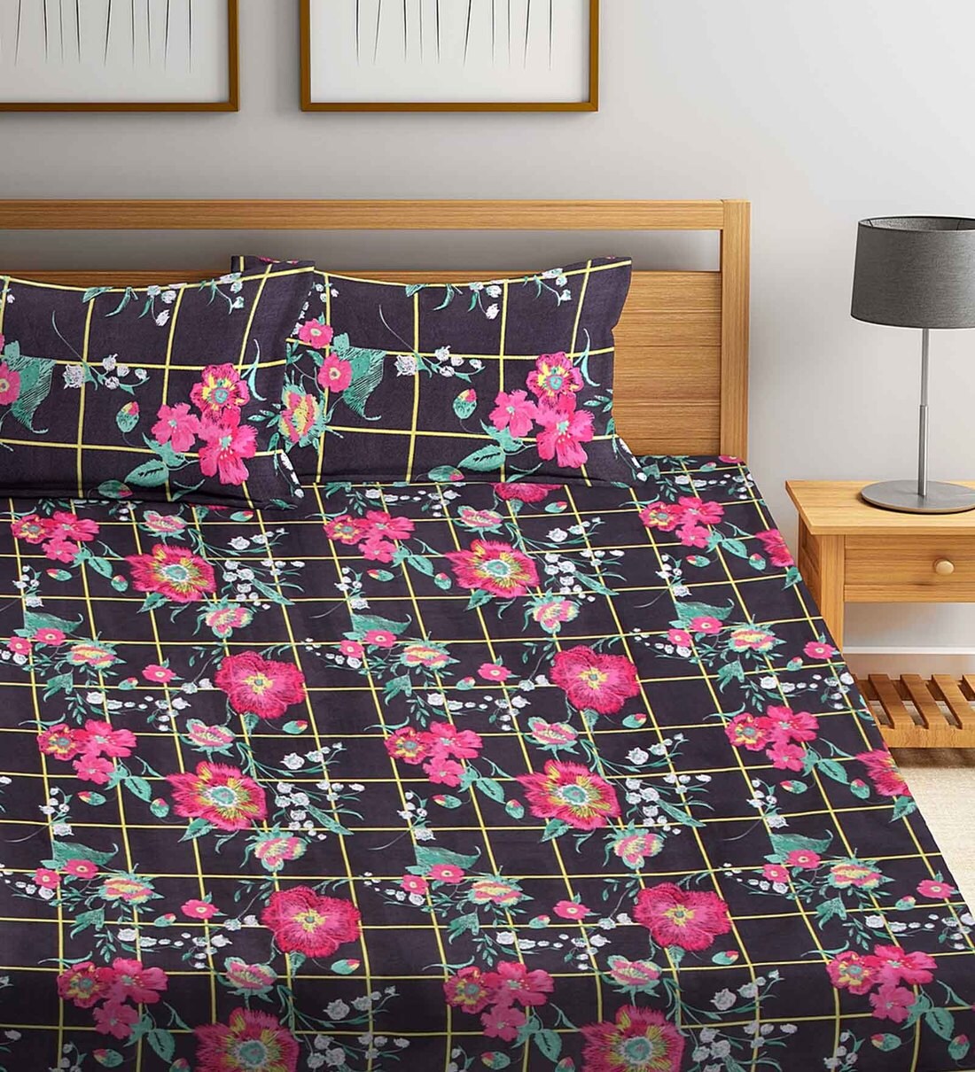Buy Cotton 180 TC Double Bed Sheet With 2 Pillow Covers bu Nuedis by