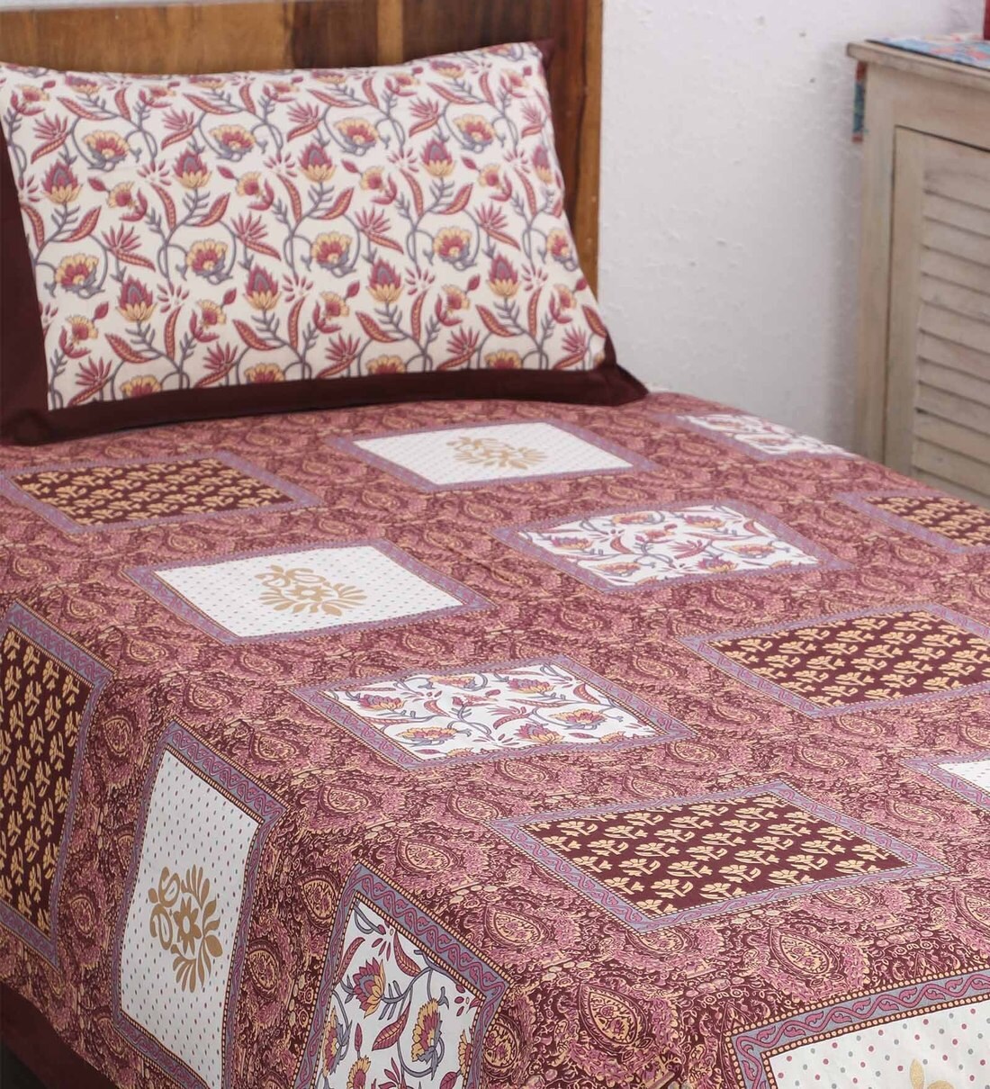 Buy Cotton 180TC Single Bedsheet With 1 Pillow Cover Online Solid