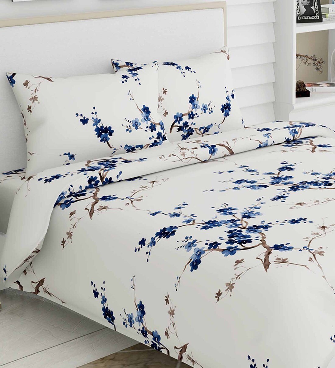 Buy White Floral 186 TC Cotton 1 Double King Size Bedsheet with 2