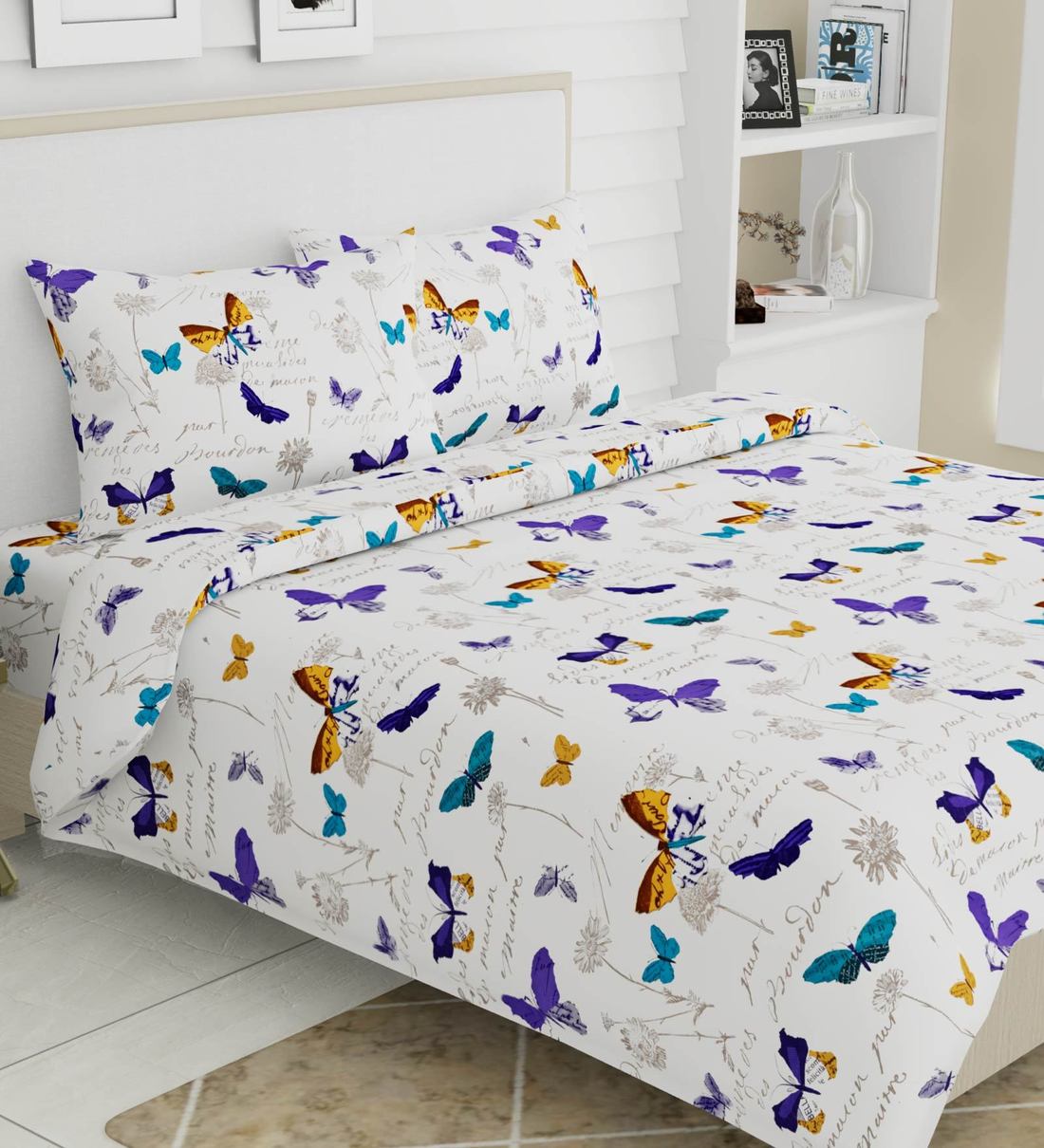 Buy Cotton 186TC King Size Bedsheet With 2 Pillow Covers by Haus