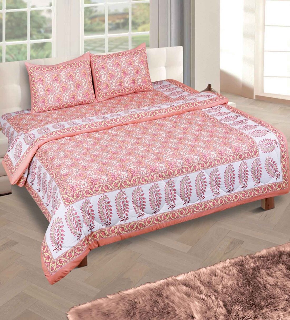 Buy Cotton 200 TC King Size Bed Sheet With 2 Pillow Covers by Romee at