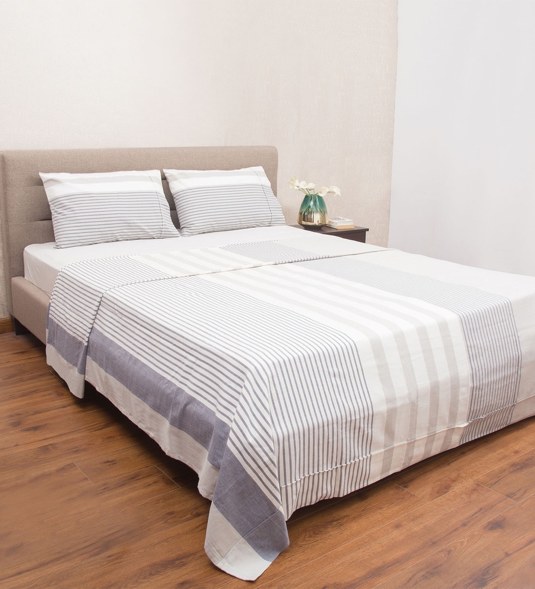 Buy Cotton 200 TC Double Bed Cover With 2 Pillow Covers By Petal Home