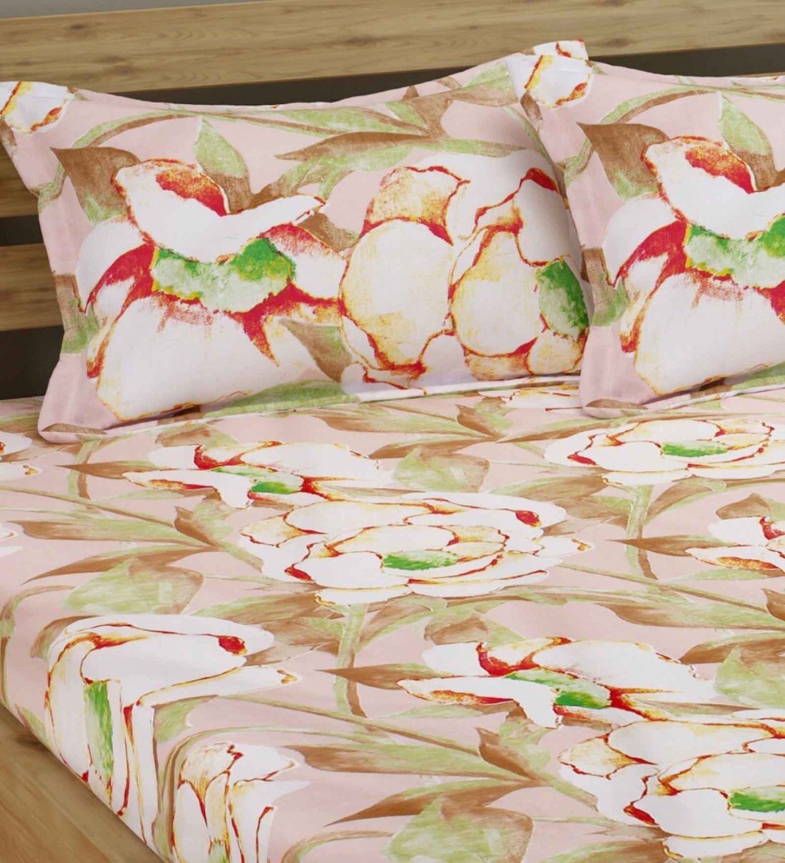 Buy Cream Floral 210 TC Cotton 1 Double Bedsheet with 2 Pillow Covers