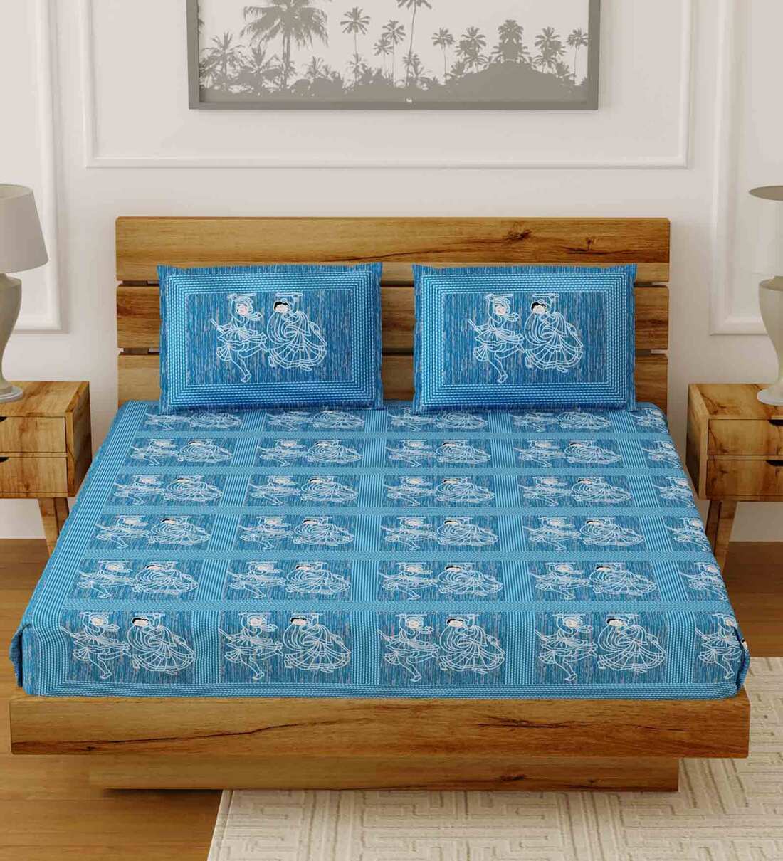 Buy Cotton 210 TC Double King Size Bedsheet with 2 Pillow Covers by