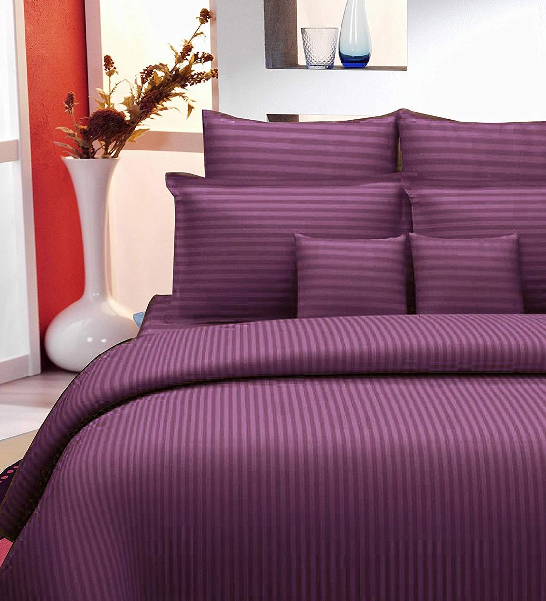 Buy Purple Stripe Cotton Double Bed Zippered Duvet Cover by Wrapry