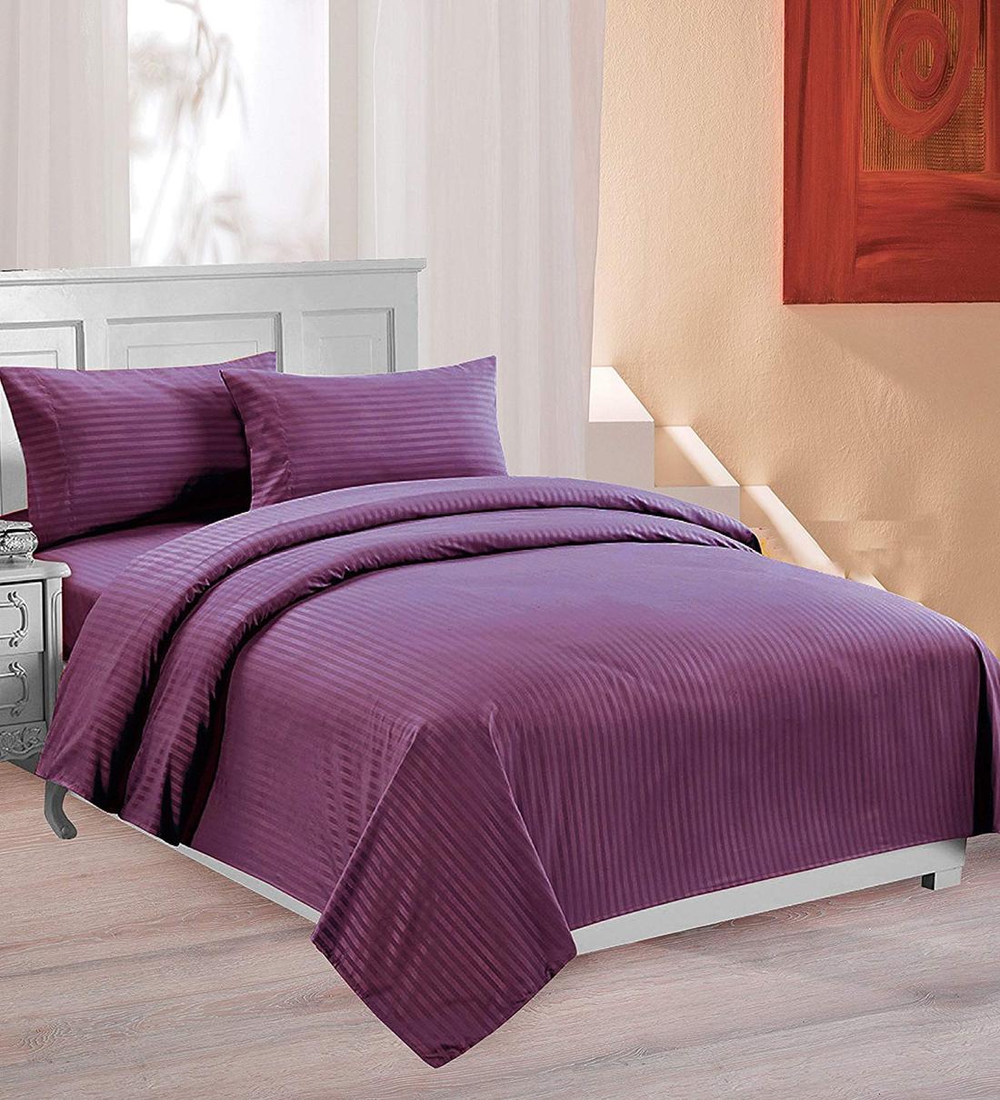 Buy Purple Stripe Cotton Double Bed Zippered Duvet Cover by Wrapry