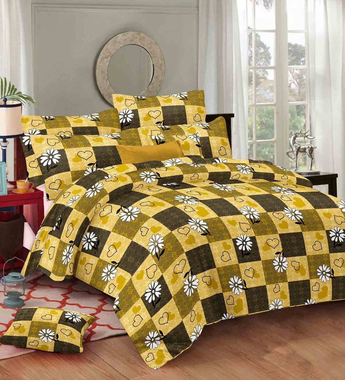 Buy Cotton 210 Tc Super King Bedsheet with 2 Pillow Cover in Multicolor