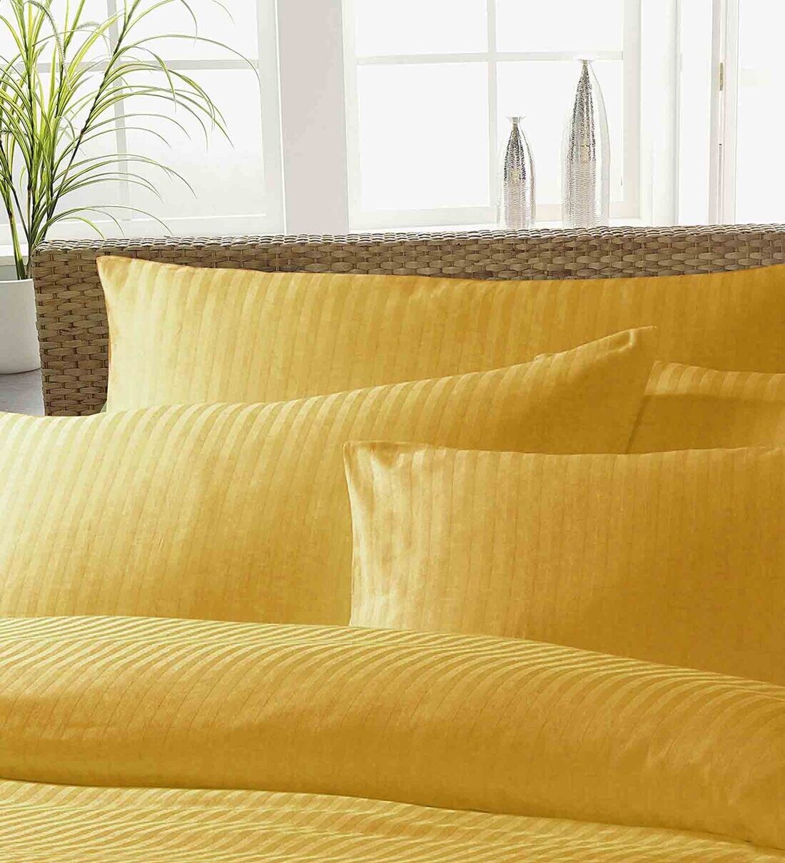 Buy Yellow Solid 220 TC Cotton 1 Double King Size Bedsheet with 2