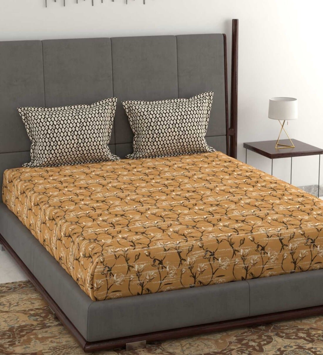 Buy Orange Abstract 120 TC Cotton Double Queen Bedsheet With 2 Pillow