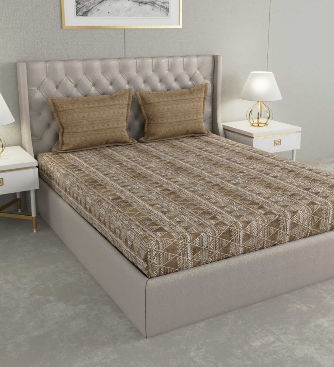 Buy Brown Abstract 144 TC Cotton Double Queen Bedsheet With 2 Pillow